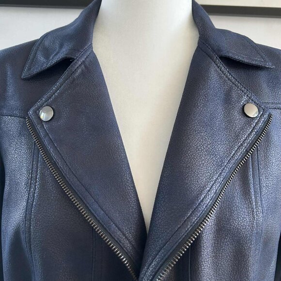 Vex Collection Navy Faux-Leather Moto Jacket with Hook-Eye Closure – EU 38 - Picture 7 of 14